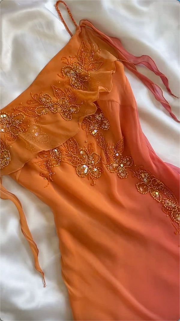 Strapless Sweethart Seuqins and Chiffon Dress Papaya