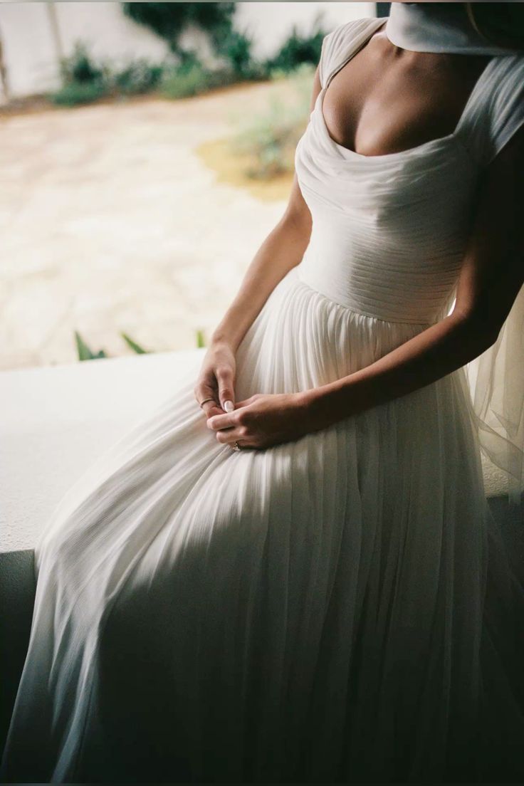 Ethereal Simple A Line Straps Pleated White Chiffon Prom Dress Wedding Dress SH7261
