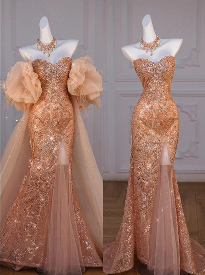 Gorgeous Mermaid Sweetheart Neck Sequin Long Prom Dress Graduation Prom Dress with Slit SH2617