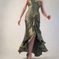 Retro Green Mermaid Spaghetti Strap Beaded Satin Prom Dress Evening Dress SH3451