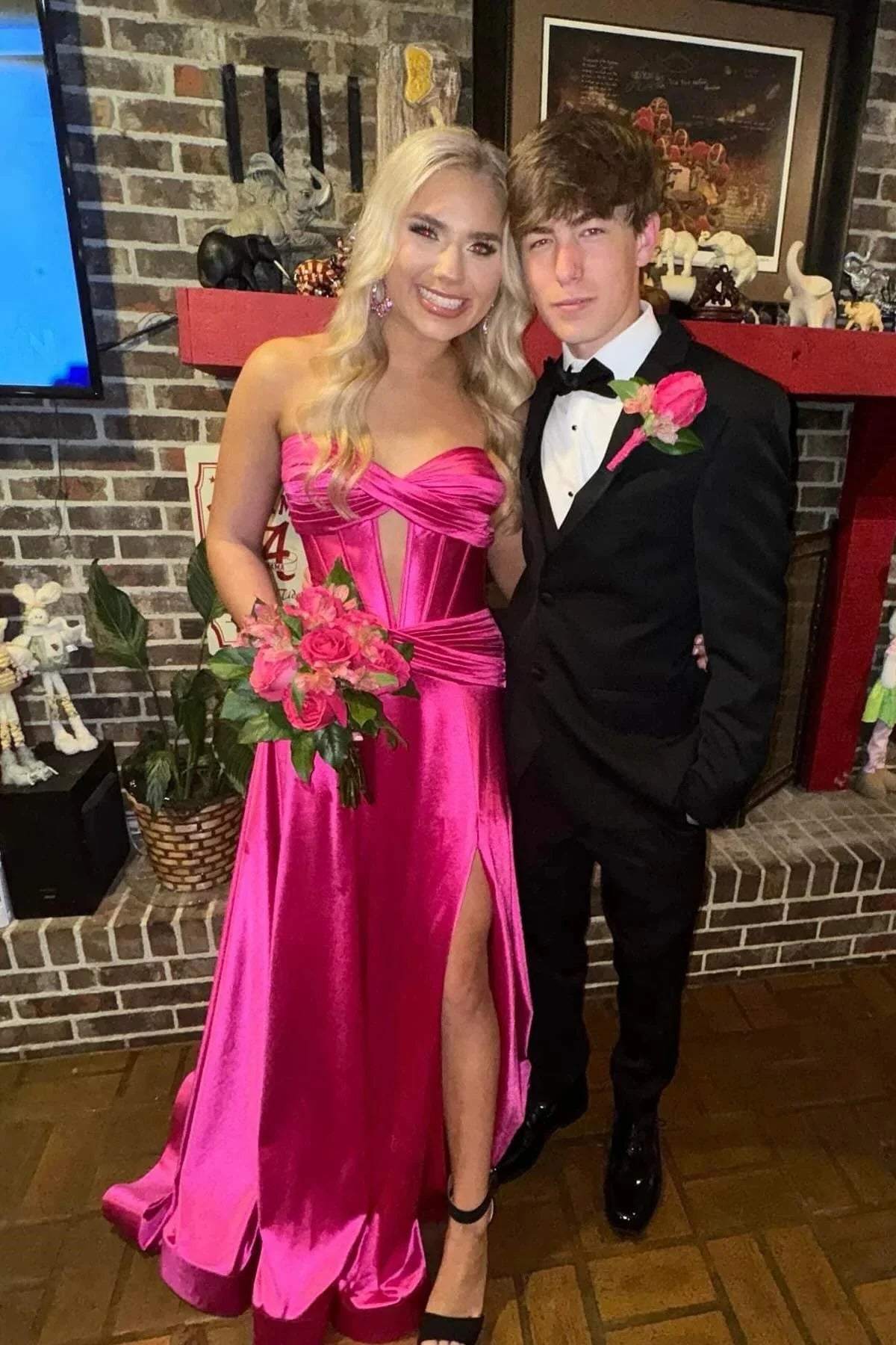 Stunning Royal Blue A Line Satin Prom Dress Evening Dress with Slit SH6211