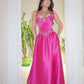Hot Pink A Line Halter Shiny Beaded Satin Prom Dress Evening Dress SH6484