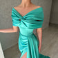 Lake Blue Mermaid Off the Shoulder Satin Long Prom Dress Evening Dress SH6489