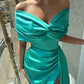 Lake Blue Mermaid Off the Shoulder Satin Long Prom Dress Evening Dress SH6489