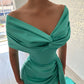 Lake Blue Mermaid Off the Shoulder Satin Long Prom Dress Evening Dress SH6489