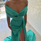 Lake Blue Mermaid Off the Shoulder Satin Long Prom Dress Evening Dress SH6489