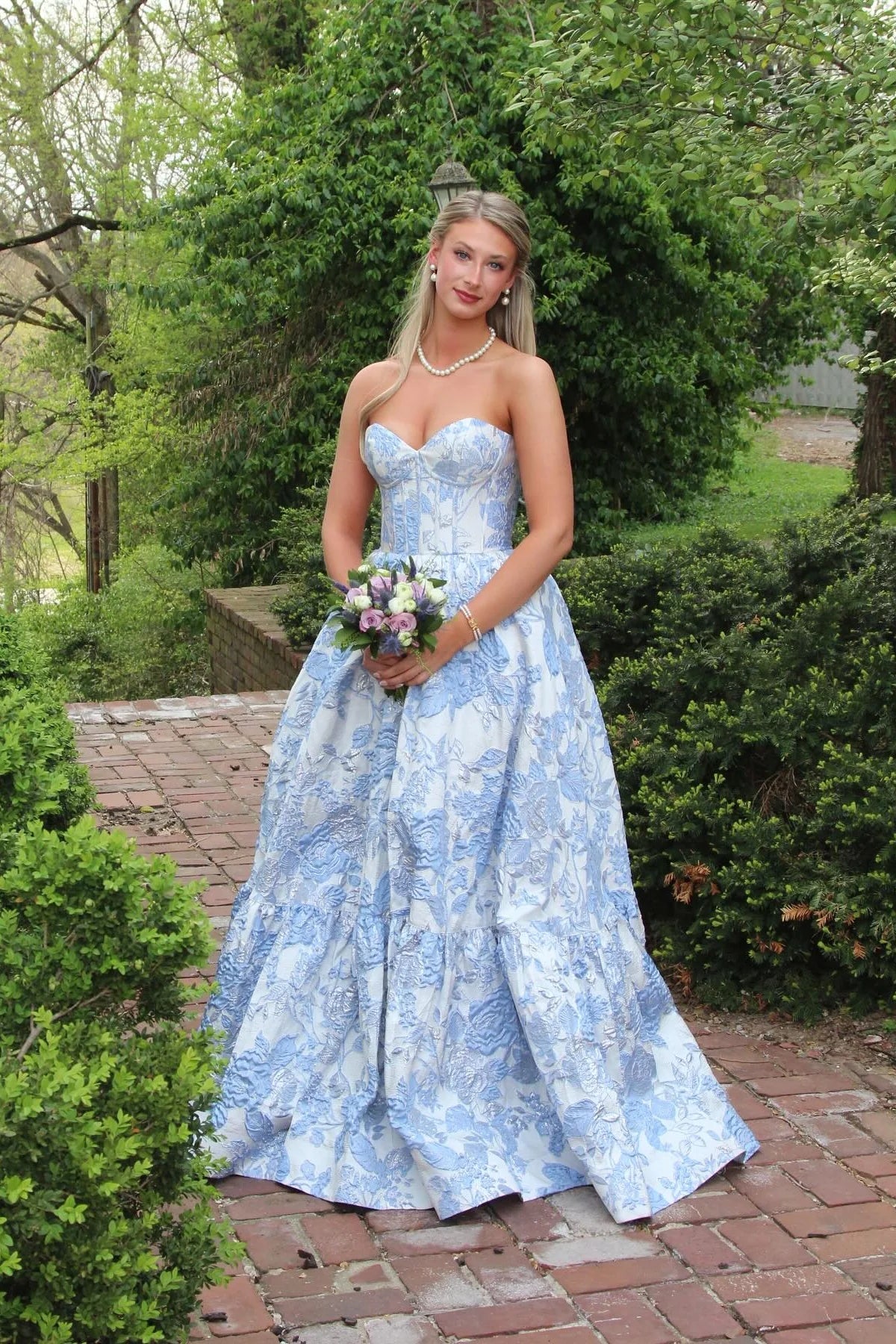 Sweety A Line Sweetheart Neck Corset Print Floral Satin Prom Dress Evening Dress SH6217