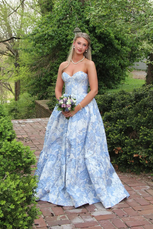 Sweety A Line Sweetheart Neck Corset Print Floral Satin Prom Dress Evening Dress SH6217