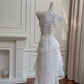 Cute A Line Spaghetti Strap Tiered Pearl White Lace Party Dress Evening Dress SH2818