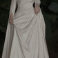 White Simple Clean A Line Halter Long Sleeve Satin Long Prom Dress Evening Dress SH3455