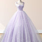 Purple A Line Straps Embroidered Tulle Floor Length Evening Dress Prom Dress SH1796