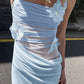 Cute Baby Blue Sheath Halter 3D Floral Tulle Satin Prom Dress Evening Dress SH5755