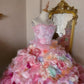 Princess Dreamy Colorful Flower Sweetheart Neck Ball Gown Organza Prom Dress Birthday Dress SH3632