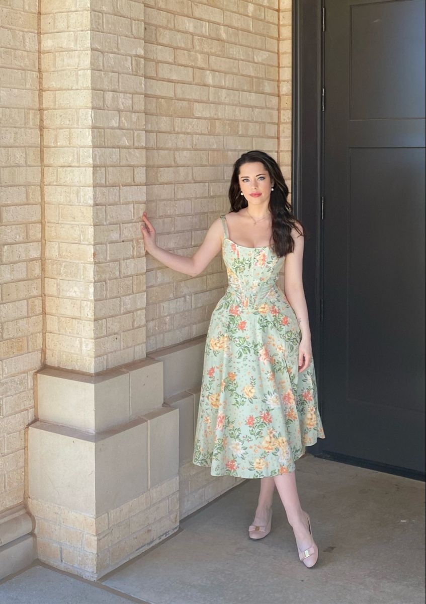 Summer Light Green Print A Line Straps Satin Long Prom Dress Evening Dress SH7584
