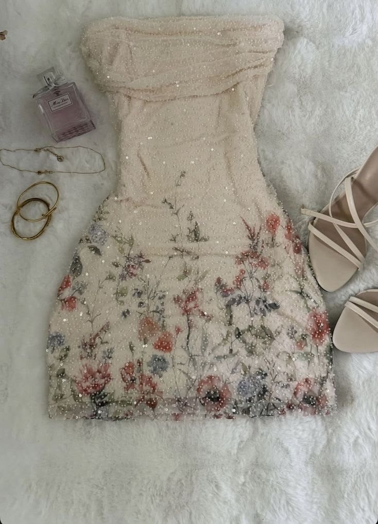 Stunning Sheath Strapless Floral Beaded Apricot Tulle Short Prom Dress Homecoming Dress SH8000