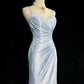 Classy Mermaid Spaghetti Straps Appliques Satin Open Back Long Party Dress Evening Dress SH2916