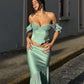 Gentle Mermaid Off the Shoulder Two Piece Chiffon Satin Party Dress Evening Dress SH2862