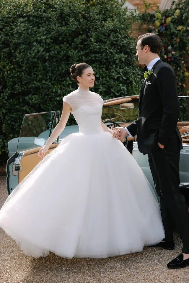 Gentle Ball Gown High Neck Tulle Long Prom Dress Wedding Dress SH7445