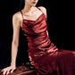 Charming Mermaid Spaghetti Strap Burgundy Satin Prom Dress Evening Dress SH2184