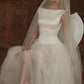 Elegant Classic A Line White Tulle Satin Long Prom Dress Wedding Dress SH7546