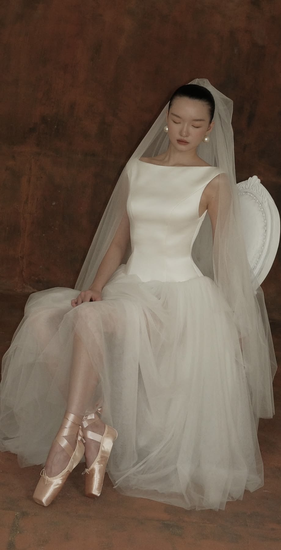 Elegant Classic A Line White Tulle Satin Long Prom Dress Wedding Dress SH7546