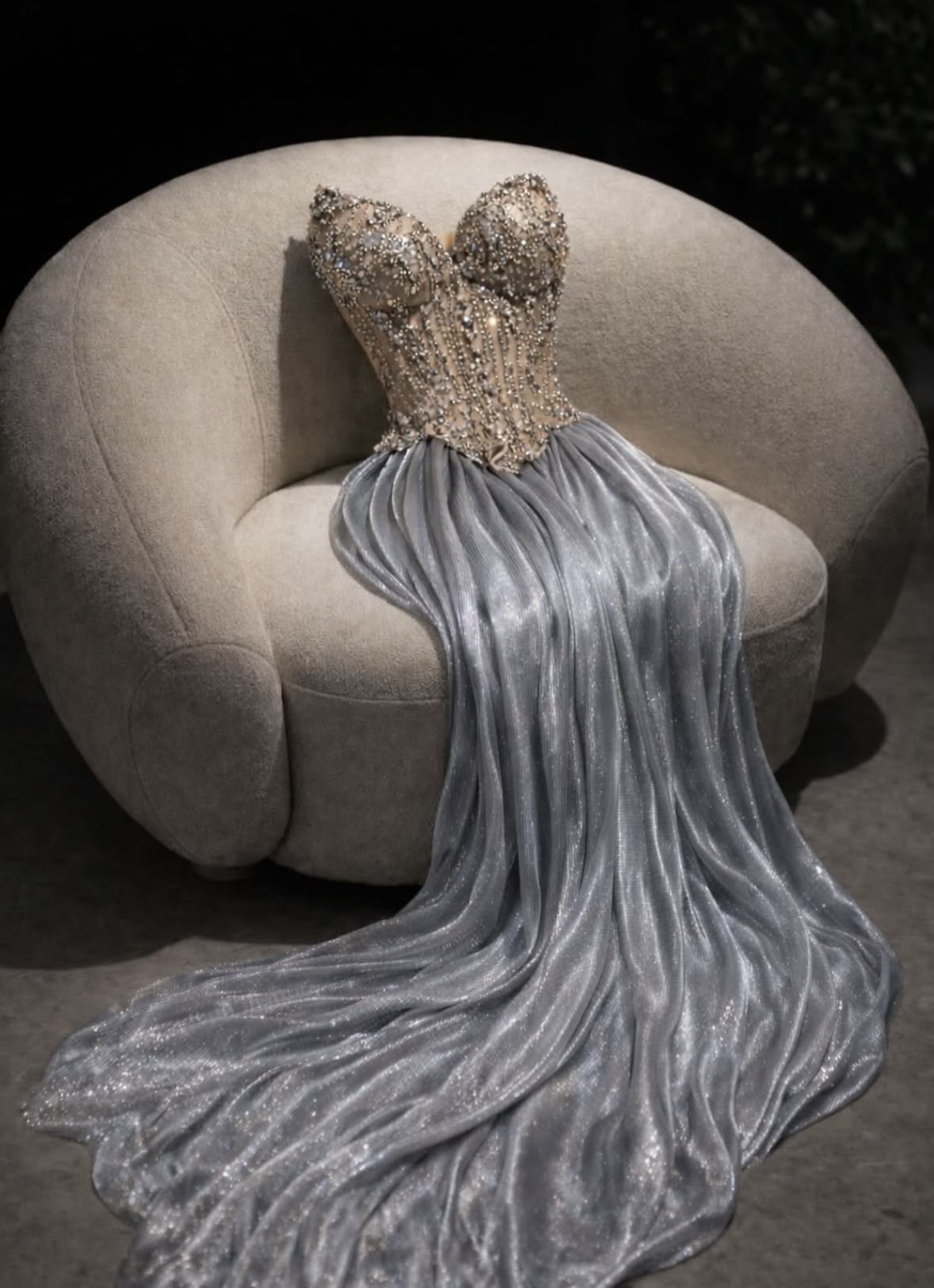Stunning A Line Sweetheart Neck Beaded Grey Chiffon Long Prom Dress Evening Dress SH7051