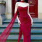 Sexy Burgundy Sheath Strapless Chiffon Long Prom Dress Evening Dress SH7570