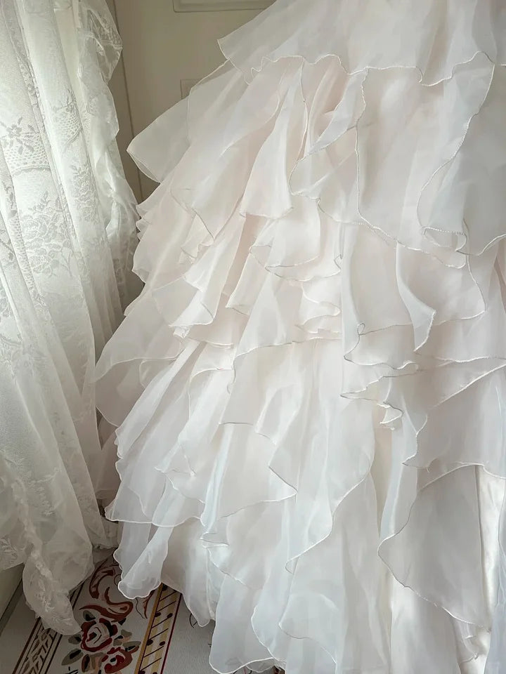 Princess A Line Sweetheart Neck Rhinestone Tiered Light Pink Tulle Party Dress Birthday Dress SH2885