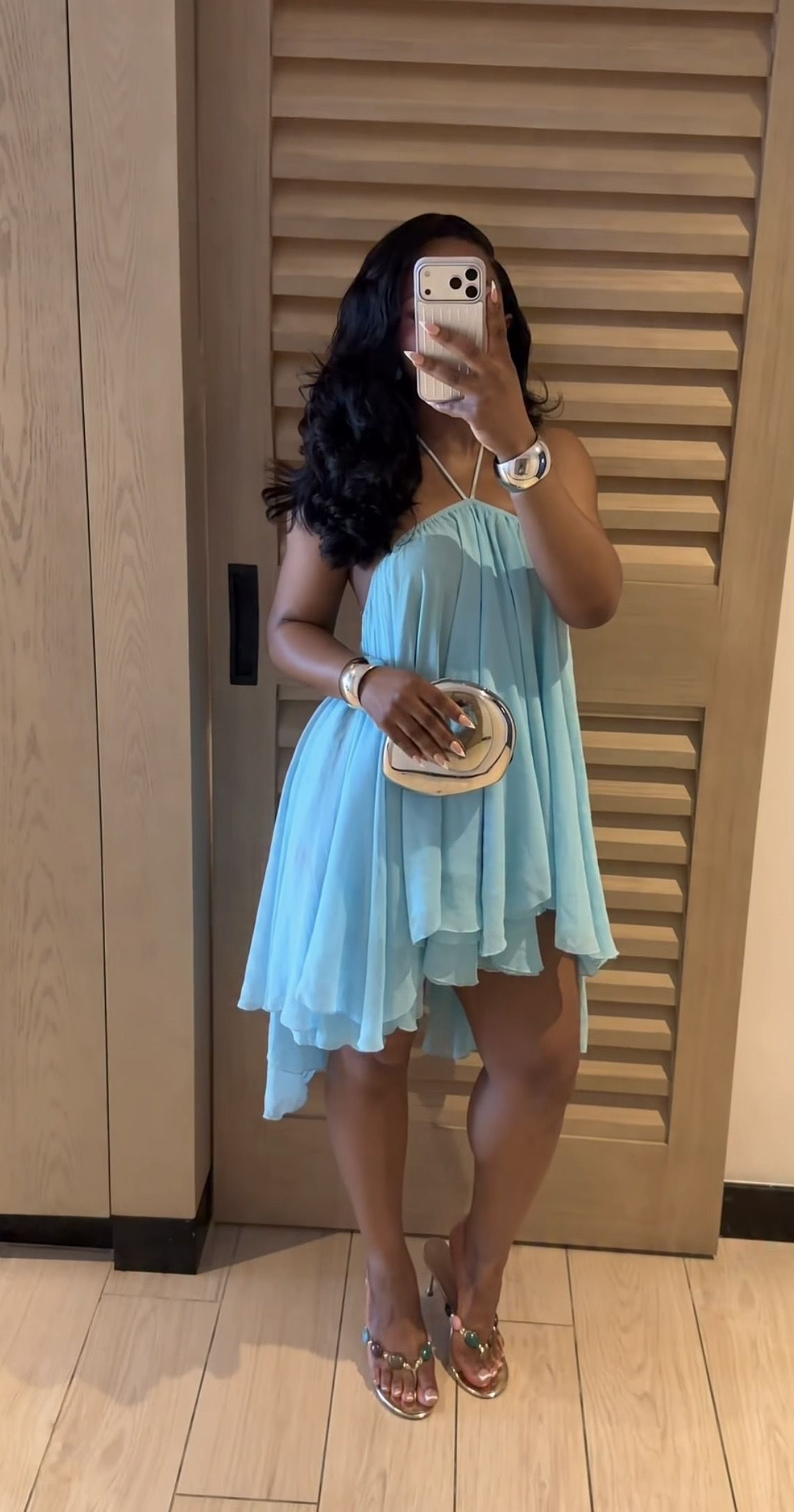 Blue A Line Halter Flowy Chiffon Short Homecoming Dress Outfits SH5742