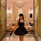 Cute White Bow Kont A Line Halter Black Satin Short Prom Dress Homecoming Dress SH8647