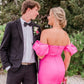Elegant Mermaid Off-the-shoulder Hot Pink Satin Prom Dresses SH1748