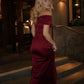 Chic Burgundy Sheath Off the Shoulder Satin Prom Dress Evening Dress SH7208