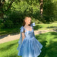 Cute A Line Straps Blue Satin Short Homecoming Dress Cocktail Dress with Bow SH3171