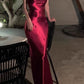 Simple Burgundy Sheath Spaghetti Strap Satin Party Dress Evening Dress SH2854