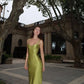 Simple Green Sheath Spaghetti Strap Satin Long Prom Dress Formal Gown SH3972