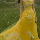 Yellow A Line Strapless White Appliques Tulle Long Prom Dress Party Dress SH4686