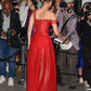 Charming A Line Straps Red Tulle Long Prom Dress Evening Dress SH2342