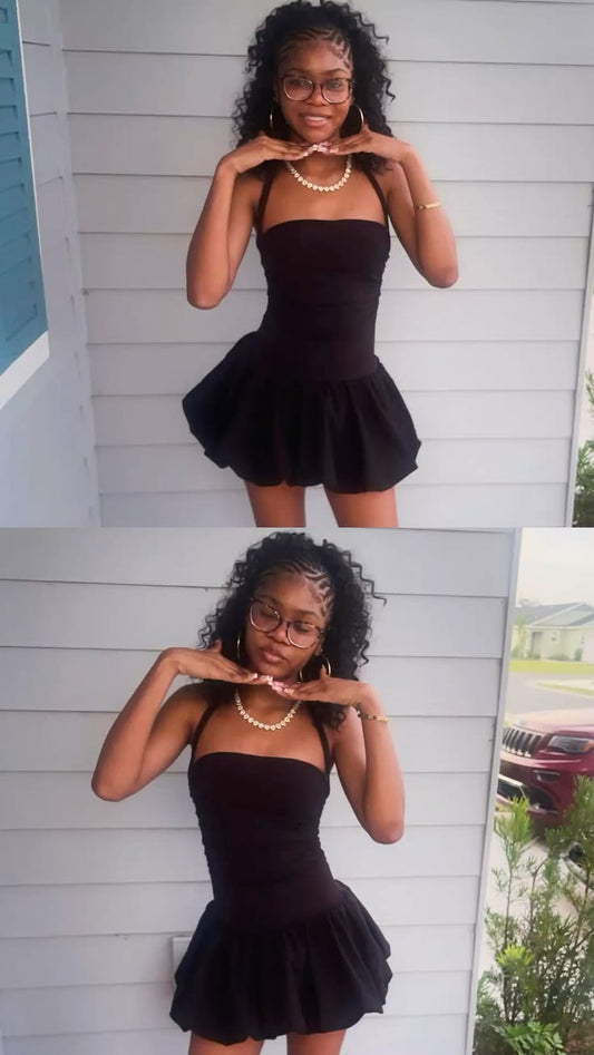 Simple Black A Line Halter Satin Backless Short Prom Dress Homecoming Dress SH8663