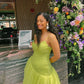 Cute A Line Spaghetti Strap Green Pleated Tulle Party Dress Evening Dress SH2878