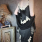 Vintage Mermaid Spaghetti Strap Appliques Black Chiffon Satin Party Dress SH2714
