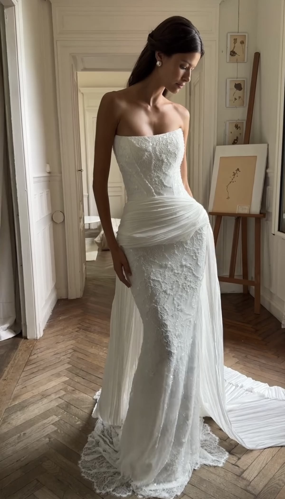 Gentle Sheath Strapless Exquisite Beaded Tulle Long Prom Dress Evening Dress SH8522