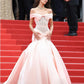 Elegant Mermaid Off the Shoulder Pink Lace Satin Prom Dress Party Dress SH3295
