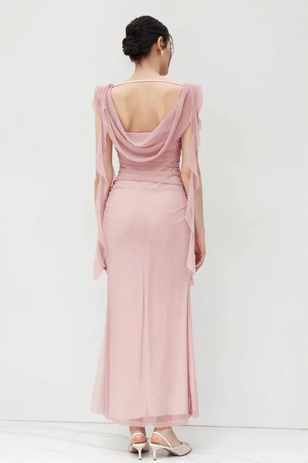 Pink Mermaid Strap Ruffle Chiffon Prom Dress Evening Dress SH5760
