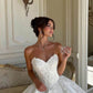 Stunning Ball Gown Sweetheart Neck Lace Appliques White Tulle Long Wedding Dress SH8709