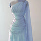 Elegant A Line One Shoulder Beaded Pink Chiffon Long Sweep Prom Dress Evening Dress SH2622