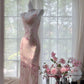 Flowy Elegant Pink Print Floral Beaded Chiffon Evening Dress Party Dress SH3473