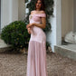 Sweety Light Pink Mermaid Off the Shoulder Chiffon Satin Prom Dress Evening Dress SH5764