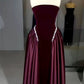 Classy A Line Strapless Pearl Dark Burgundy Velvet Satin Party Dress Wedding Guest Dress SH2923