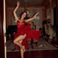 Sexy A Line Spaghetti Strap Flower Burgundy Chiffon Short Party Dress Evening Dress SH2826