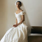 Classic A Line Off the Shoulder Corset White Satin Long Wedding Dress SH5283